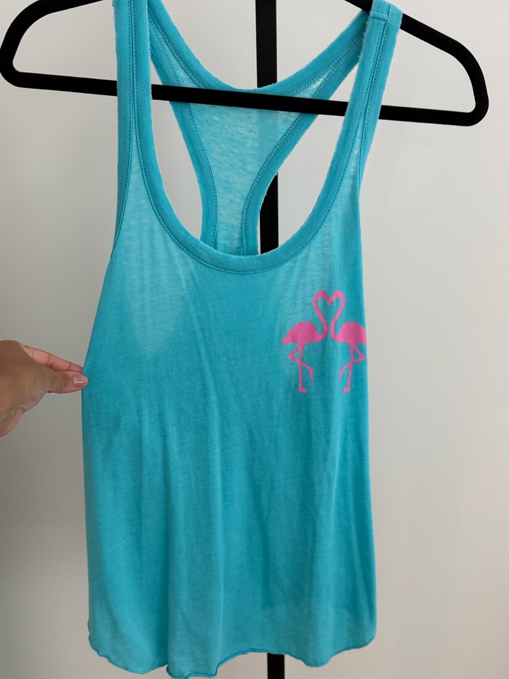 Chaser Turquoise Tank Top with Pink Flamingo Graphic